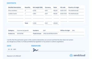 commercial invoice example with hs shipping codes